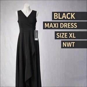 Black Maxi Dress XL Sleeveless Wrap Style Elegant Flowy NWT